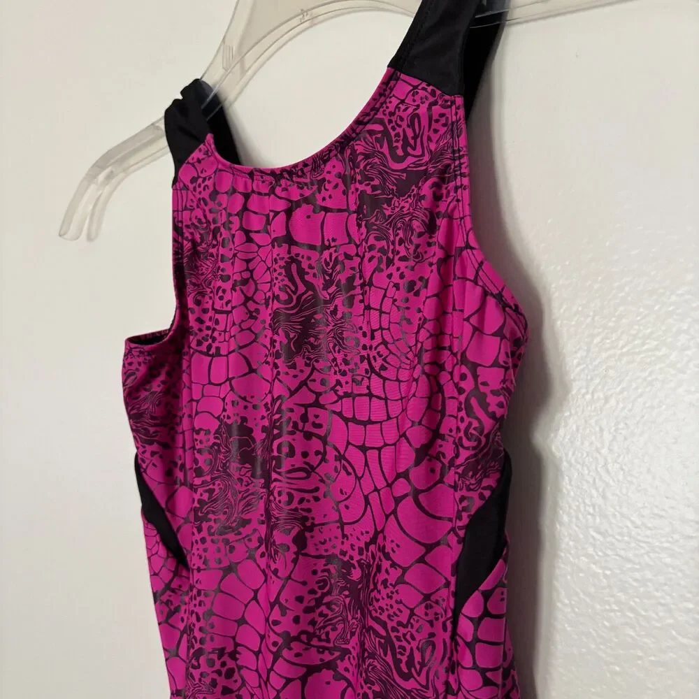 GK Elite Gymnastics Leotard Child Large CL Pink Black Foil Print Athletic  #16